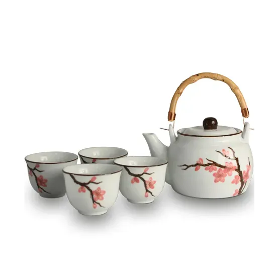 Set Tetera y 4 Vasos de cerámica "Sakura"
