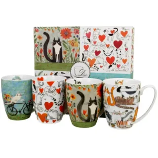 Set 4 Tazas "Gatos" de Porcelana